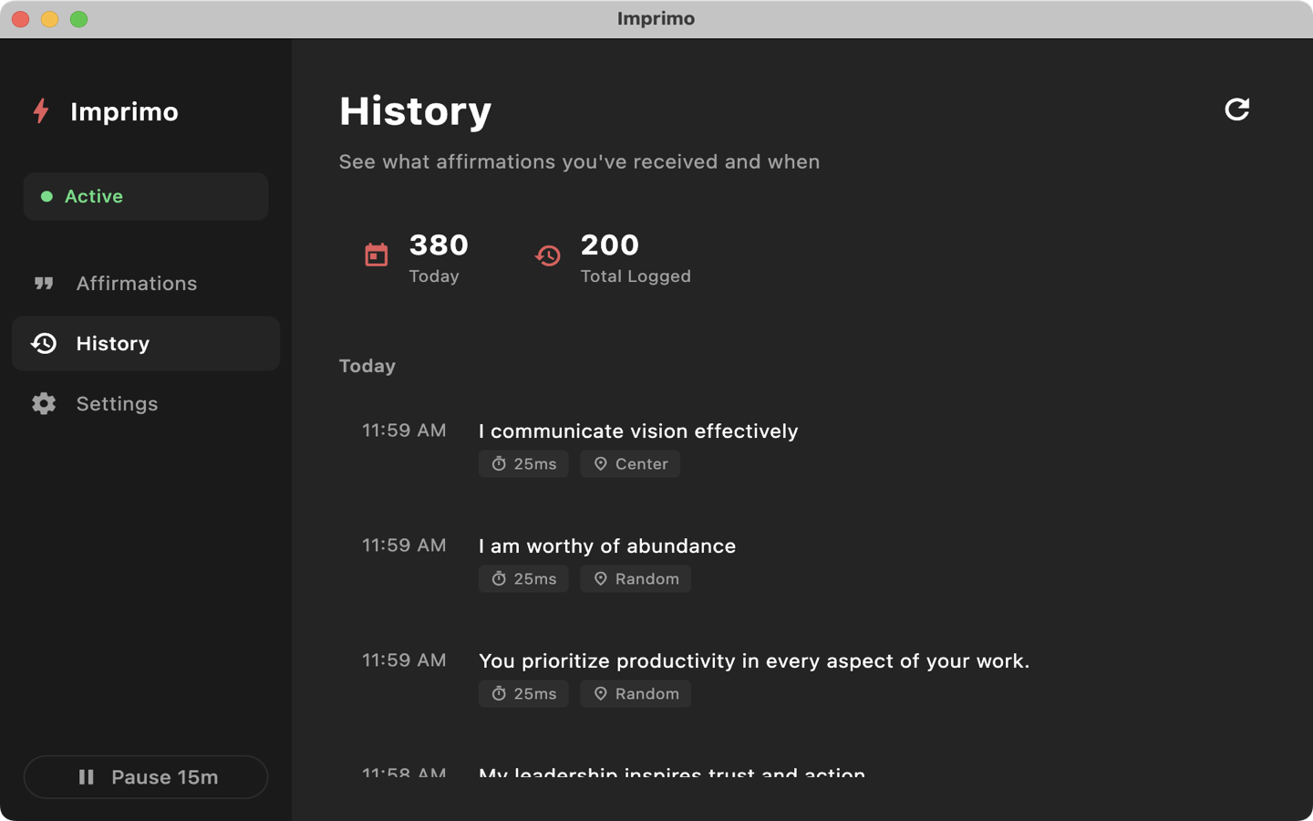 Imprimo AI affirmation generation